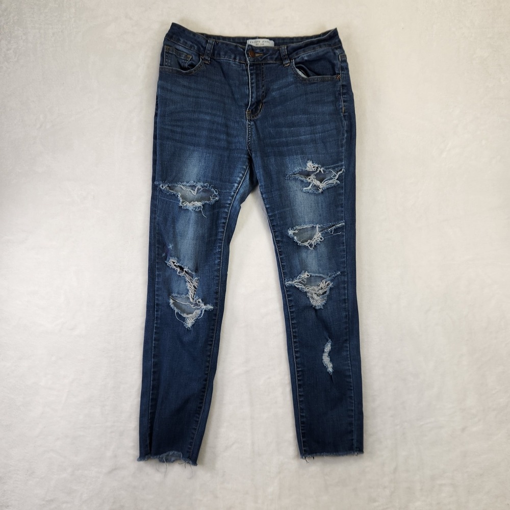 ENCORE JEANS Womens Size 11 Blue Distressed Ripped Frayed Hem Skinny Jeans